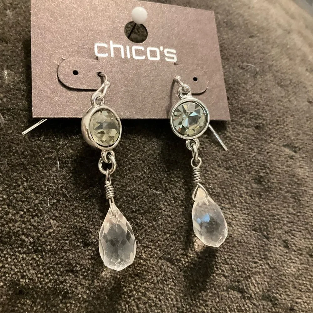 0182-Chico's‎ Silver and Clear Drop Earrings